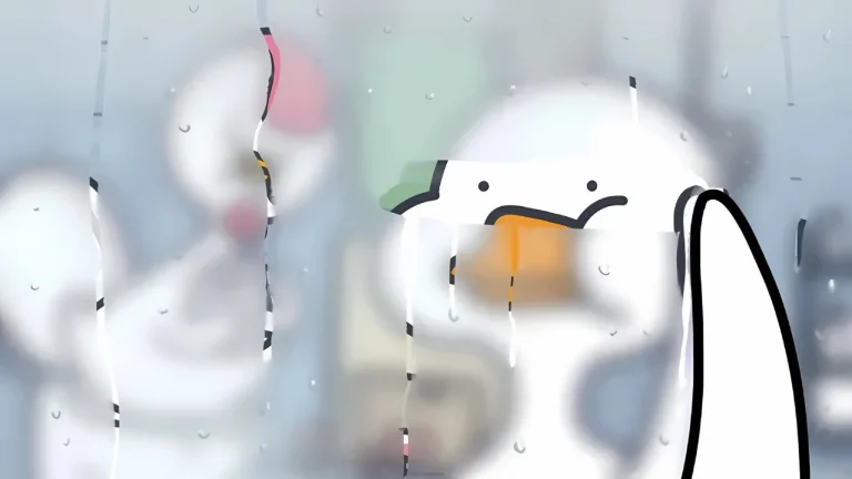 呆萌流泪小鹅雨天玻璃水滴治愈系