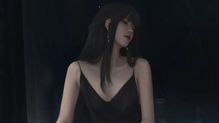 暗夜氛围感黑发少女清冷高级人物插画4K电脑壁纸