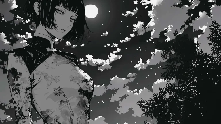 黑白国风旗袍少女月下静立氛围感4K电脑壁纸