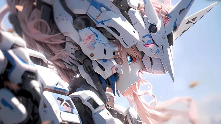 粉发机甲少女冷峻机械局部特写4K电脑壁纸