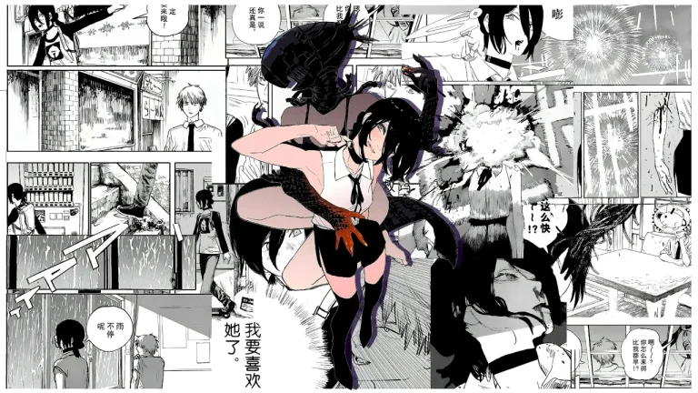 电锯人蕾塞漫画分镜黑白酷飒人物4K电脑壁纸