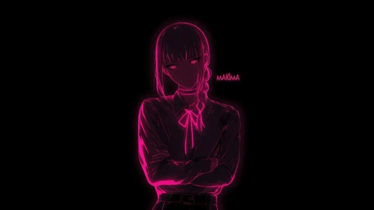 玫红霓虹线条少女暗黑酷感动漫人物插画4K电脑壁纸