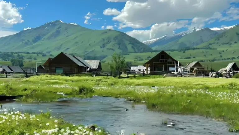 山间木屋溪流草原治愈动漫风山野景致4K电脑壁纸