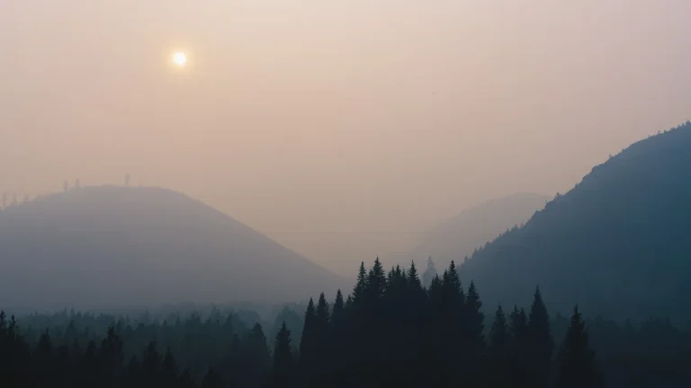 晨雾山林落日远山静谧自然风景实拍4K电脑壁纸