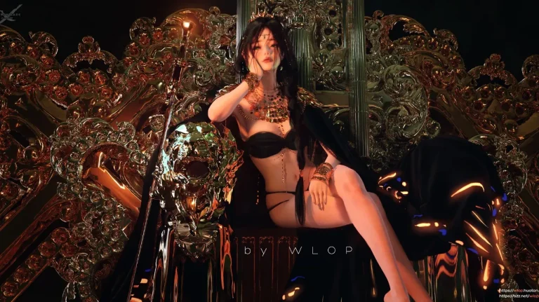 黑金王座冷艳女王华丽暗黑系二次元人物绘画4K电脑壁纸