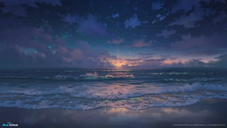 星夜海岸晚霞漫卷海浪唯美4K电脑壁纸