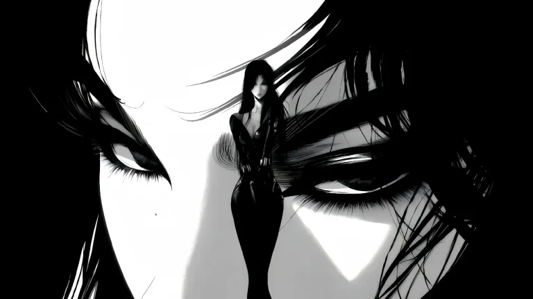 黑白酷飒冷艳长发少女暗黑漫画风4K电脑壁纸