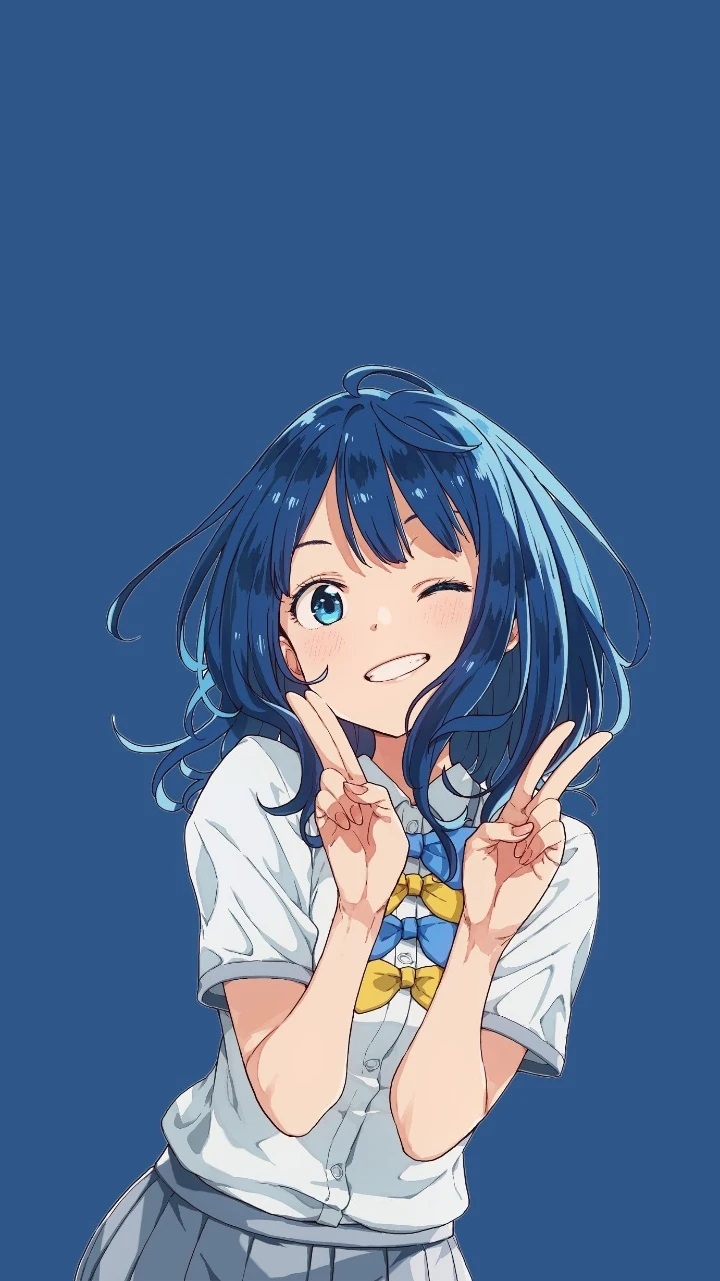 蓝发八奈见杏菜俏皮比耶简约纯色