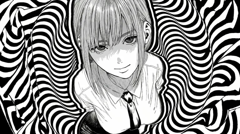 黑白漫画风少女迷幻波纹背景个性绘画4K电脑壁纸